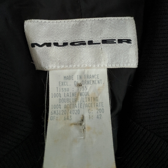 Vintage Thierry Mugler Black Wool Belted Blazer S - Picture 7 of 8